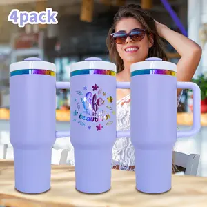 4/8/12 Pack USA Warehouse H2.0 40oz Powder Coat Purple Rainbow Plated Tumblers for Laser Engraving Drinkware Flasks