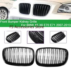 Gloss Black Pair Front Bumper Kidney Grille For BMW X5 X6 E70 E71 2007-2013 Racing Grill Car Accessories 51137157687