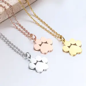 【PANG Jewelry】 Titanium Steel Creative Pet Cat Paw & Dog Paw Pendant Necklace Simple Short Collarbone Chain for Women Gold/Silver Electroplated Hip Hop Style Personalized Trend Unisex