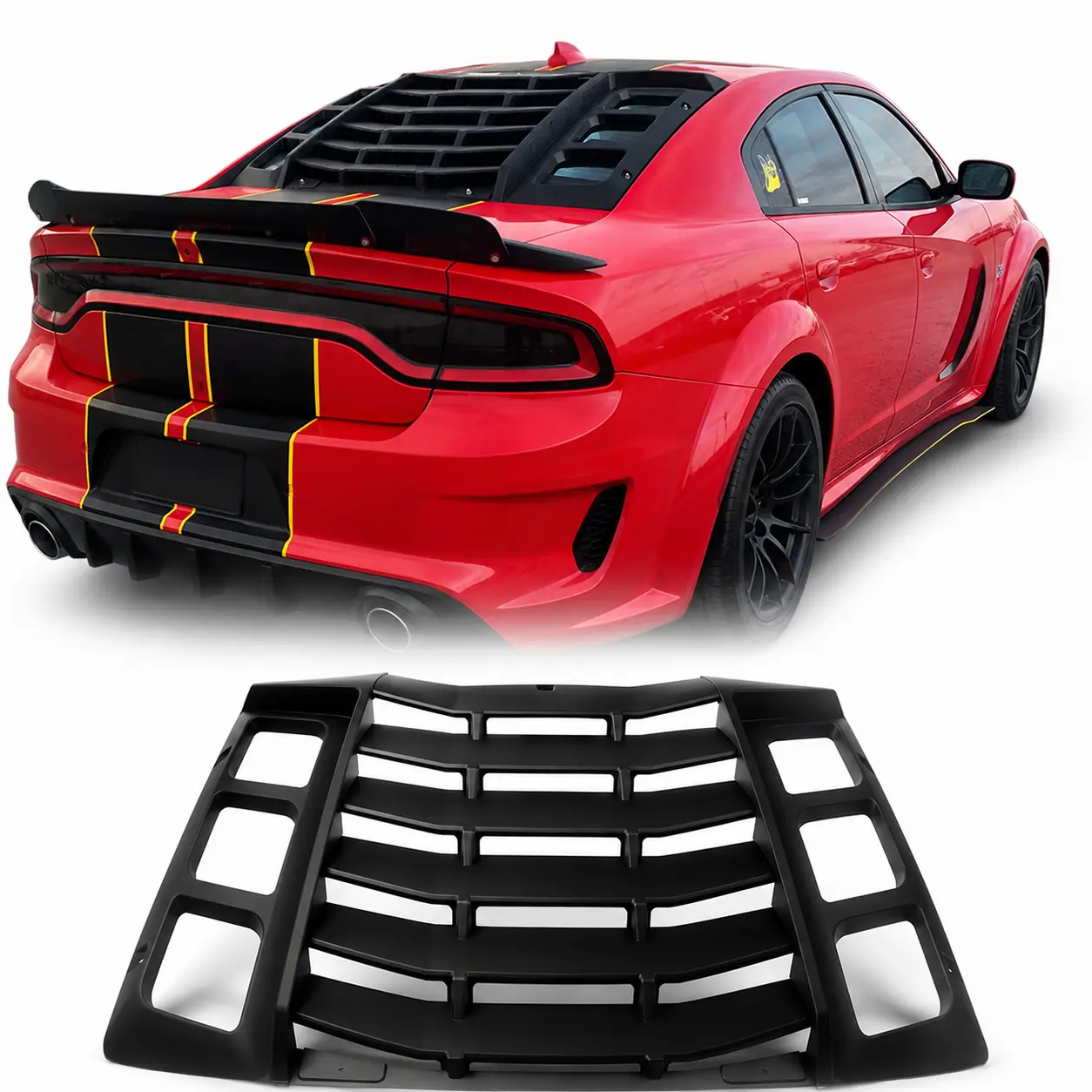 Matte Black Painted Upper Rear Window Louver Cover (3PCS, 6 Months Coverage) for Dodge Charger SXT GT R/T Scat Pack SRT Hellcat Daytona 2011-2023, ABS Plastic Car Sunshade Vent, Easy Installation, Louver Set