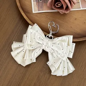 Satin Polka Dot Bow Keychain Charm for Women, Cute Bowknot Purse Charm Pendant, Elegant Bag Key Ring Accessory for Handbag Backpack Car Keys Gift for Girls Women
