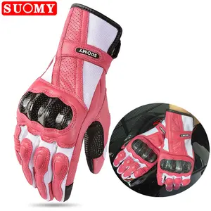 Suomy Women Pink Goatskin Motorcycle Gloves Lady Long Full Finger Scooter Electric Bike Glove Cycling Racing Motocross Luvas XS