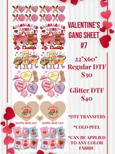 22x60 Valentine's Gang Sheet 7 DTF Pre-Made Cold Peel Transfers