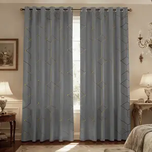 Blackout Curtains, Thermal Insulated Soundproof Grommet Drapes, Wave Line Dots Foil Print,  2 Panels, Machine‑Washable Window Curtains for Bedroom Living Room Nursery, Taupe