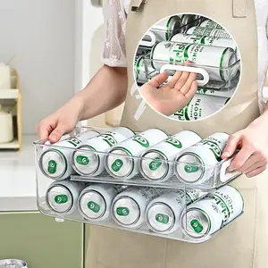 Refrigerator Storage Box for Drinks, Dual-Layer Automatic Rolling Refrigerated Food Container, Home Kitchen Organizer Rack