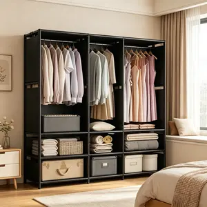 Simple Fabric Folding Wardrobe, Reinforced Metal Frame, Independent Floor Storage, Dust-Proof, Moisture-Resistant, Washable, Ideal for Small Spaces