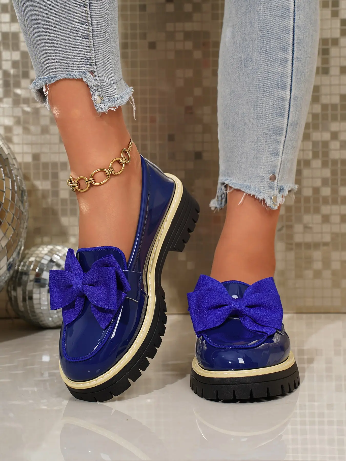 Women's Bow Flat Slip-On Loafers, Bowknot Design Flats, Casual Spring Summer PU Leather Shoes, Plain Pattern, Below Ankle Height, Comfortable Walking Shoes