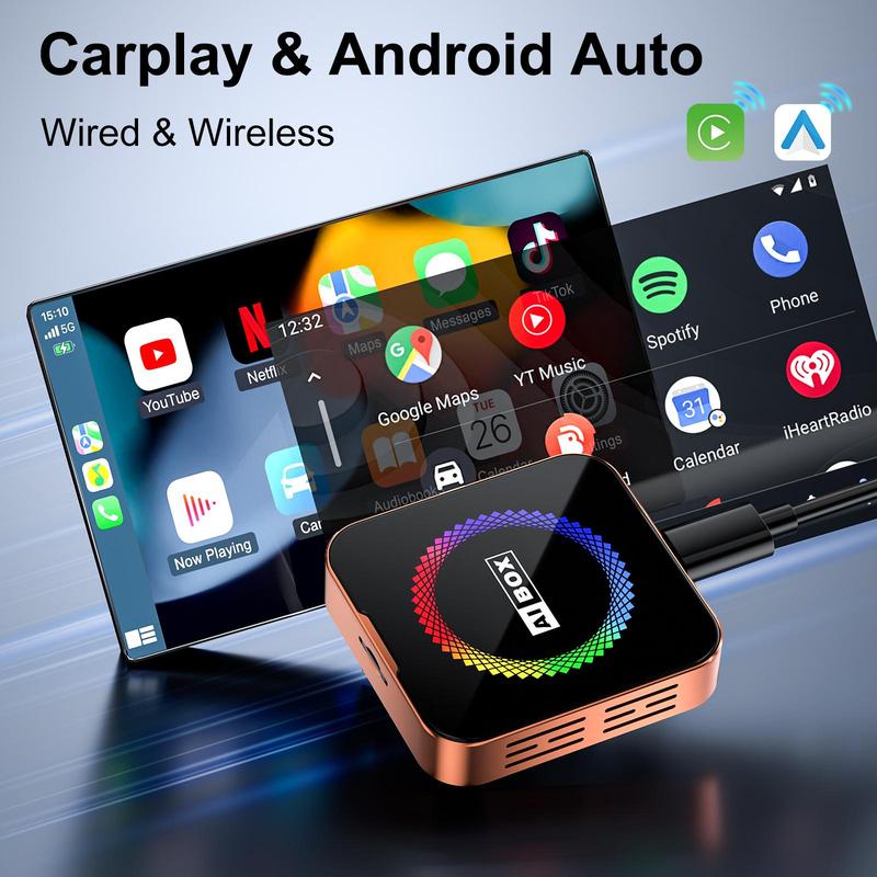 2026 Ai Cube Pro Max 4-in-1 Wireless CarPlay Adapter | Watch Netflix & YouTube | Android Auto Ai Box with TF Card Slot, MirrorLink, Plug & Play for Cars 2016+