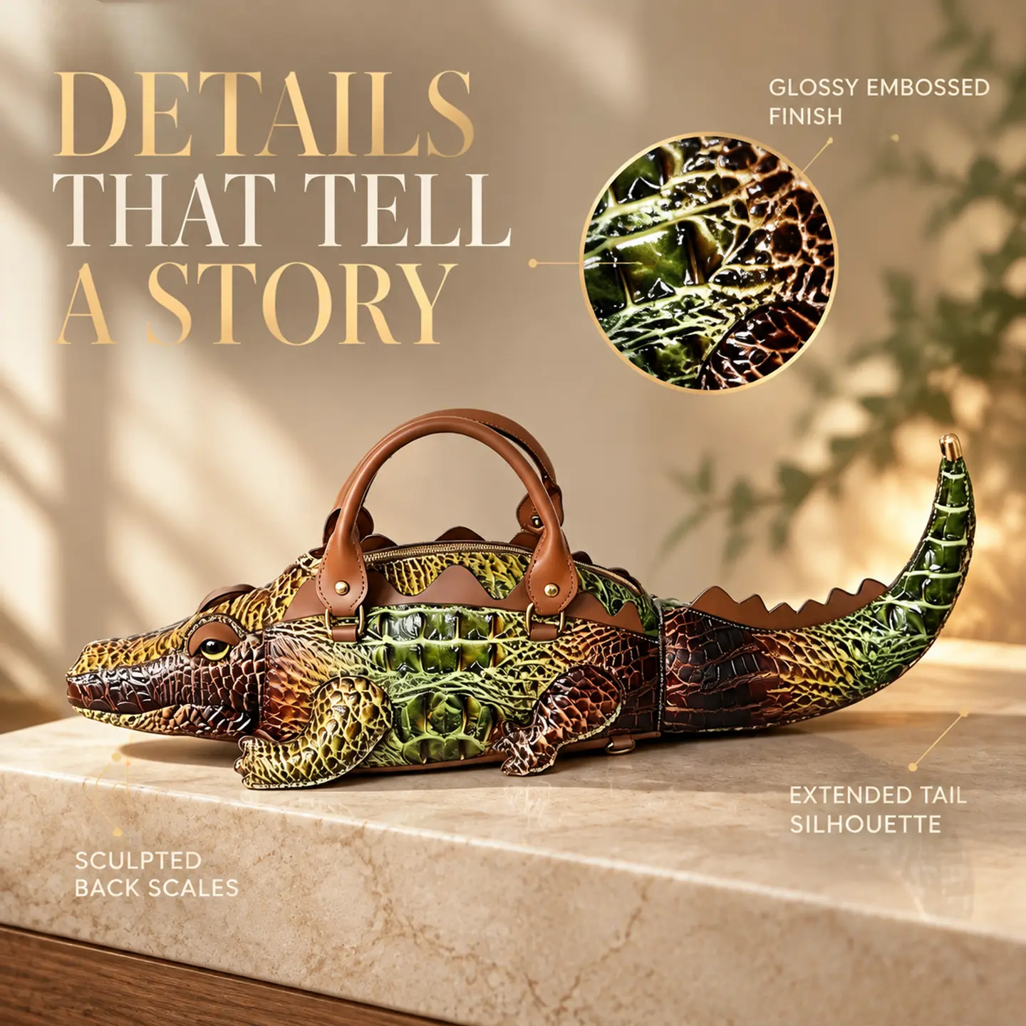 Women's 3D Crocodile Shape Faux Leather Handbag, Casual Fashion Crossbody Bag with Animal Print, Waterproof Design & Zip Closure Unique Purse, Casual Bags, Fashion Crossbody Bags