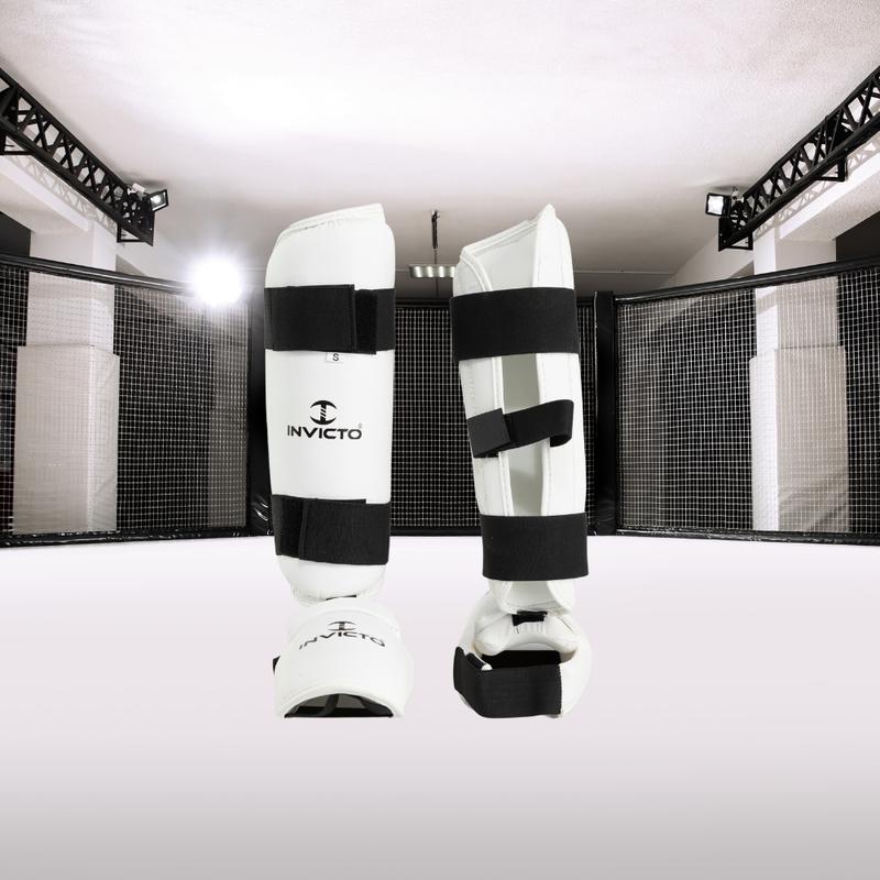 Invicto Sports Shin & Instep Guards, Premium Rexine Leather Construction, Adjustable Strap & Buckle Closure, for MMA & Martial Arts Training
