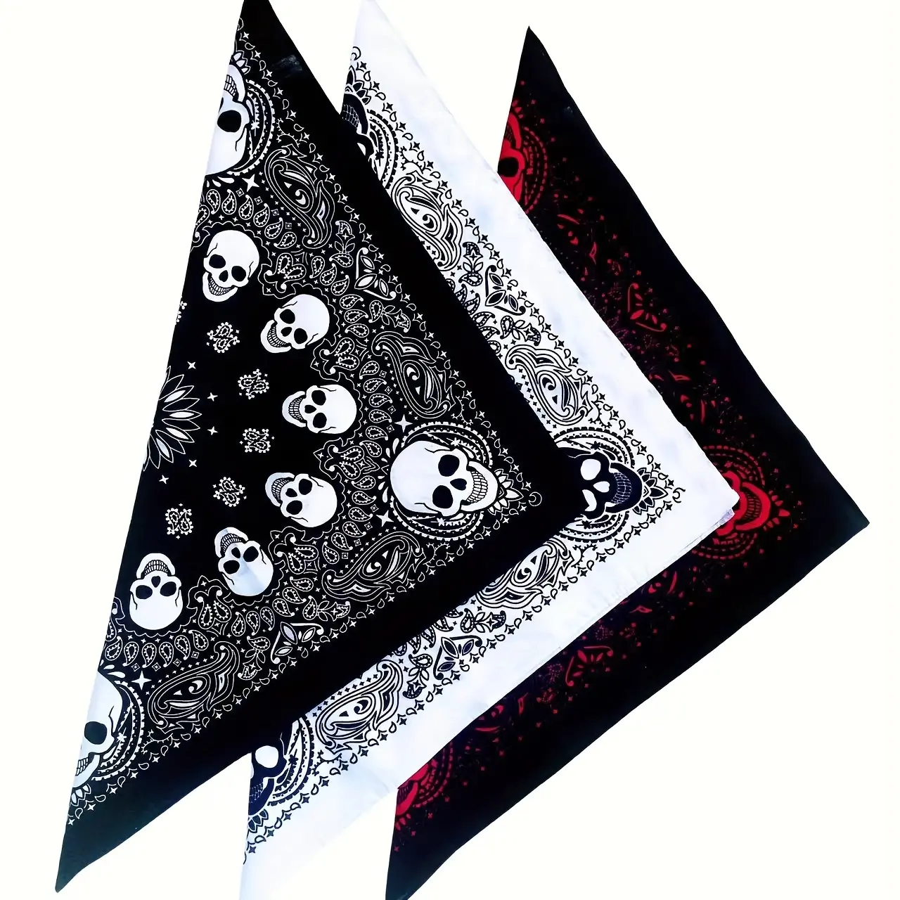 Men's Vintage Skull Graphic Bandana - 3-Color Unisex Hip-Hop Cotton Accessory, Scarf Head Wrap, Multifunction Hair Kerchief, Hand Wash, Father's Day Gift
