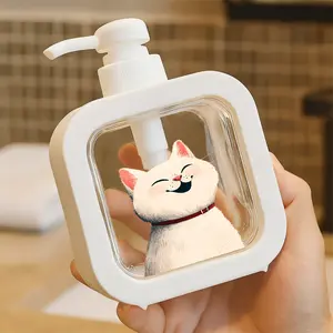 Cheerful Cartoon White Cat with Fluffy Red Collar - Moisturizing Hand Pump Bottle Soap Dispenser, Kitchen & Bathroom Liquid Soap Dispenser, Cute Whimsical Design for Everyday Use, Durable Plastic Hand Soap Pump, Playful Cat Artwork Soap Dispenser
