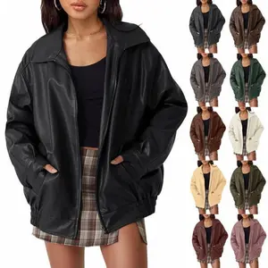 Womens Oversized Leather Jackets Faux Suede Fall Fashion Motorcycle