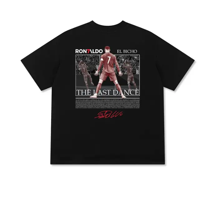 Cristiano Ronaldo CR7 El Bicho The Last Dance Graphic T-Shirt - Unisex Heavy Cotton Black Soccer Fan Tee Top-Men's Casual Classic Streetwear Short-Sleeve Gym Shirt