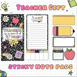 [Gift] Teacher Sticky Notes "Teaching Isa Work of Heart" - Set Blackboard Self-Stick NotePads - Teacher Appreciation Gift Writing MemoPads Classroom School Office Supplies