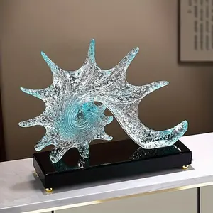 1PC Creative Starfish Resin Sculpture Modern Ocean Style Ornament with Base for Living Room & TV Cabinet, Luxury Home Decor Gift for Housewarming & Birthday, Modern Home Decoration