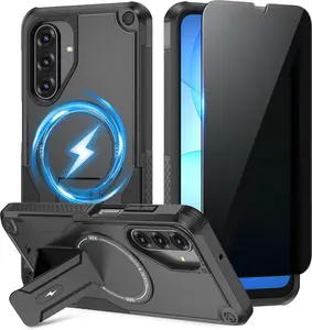 Magnetic for Samsung Galaxy A17 5G Case, with Privacy Tempered Glass Screen Protector , Compatible with MagSafe, Invisible Kickstand, Shockproof Phone Cover, Black
