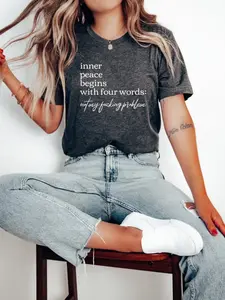 Funny Inner Peace Begins With Four Words Casual Short Sleeve Graphic Tshirt, Sarcastic Shirt With Sayings, Funny Quotes Women's T-shirt, Funny Women Gift