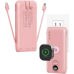 6-in-1 Travel Power Bank 10000mAh, 22.5W Fast Charging Portable Charger with Built-in AC Wall Plug & Cables, Magnetic iWatch Charger for iPhone 17/16/15, Samsung, Apple Watch Ultra/11/SE