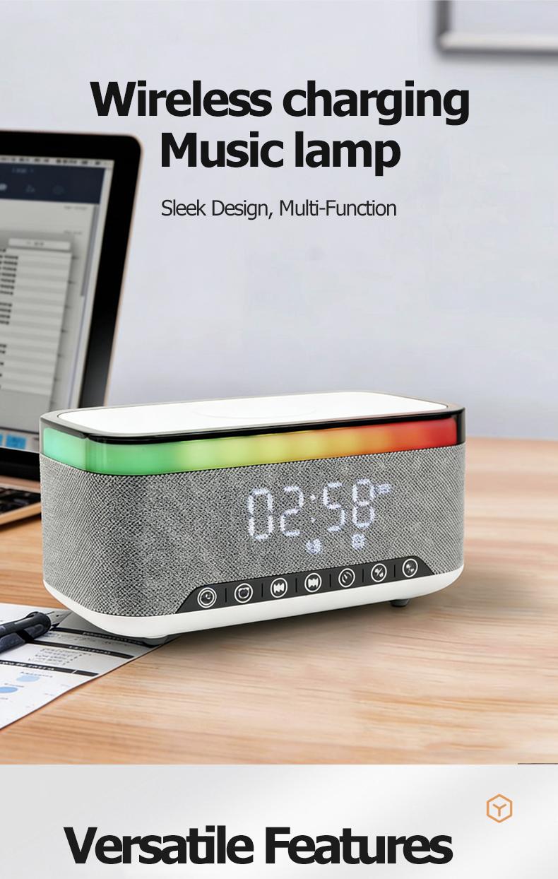 Wireless Speaker, 10W Bluetooth Speaker with 15W Wireless Charging, 13-Color Night Light, Alarm, White Noise, FM Radio, Portable, Stereo, TWS, BT5.3, for Home, Office & Bedroom (White)