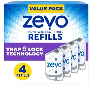 Zevo Flying Insect Trap Refill - for The Zevo MAX & Standard Indoor Fly Trap - Catch Gnats, House & Fruit Flies - Easy to Use - Mess-Free Disposal (4 Refill Cartridges)
