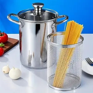 Stainless Steel Fryer Steamer, Deep Soup Pot with Lid and Oil Filter Rack, Suitable for Boiling and Stewing, Compatible with Gas Stove and Induction Cooker Kitchen Utensils