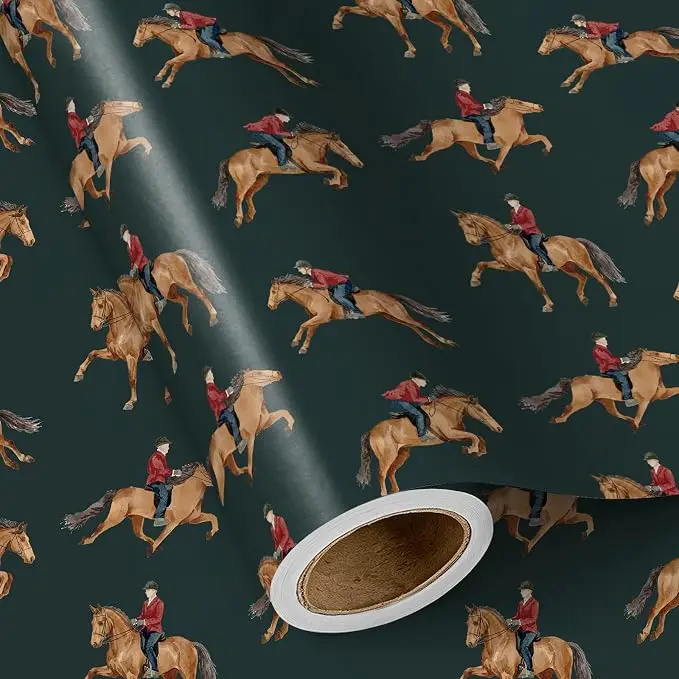 【Get 3 Free】RUSPEPA Cowboy Christmas Wrapping Paper Roll, Western Holiday Gift Wrap with Horse & Equestrian Rider Design, Rustic Xmas Paper for Men’s Gifts, Parties & Celebrations,17 Inches x 16.4 Feet,back to school,back to school haul