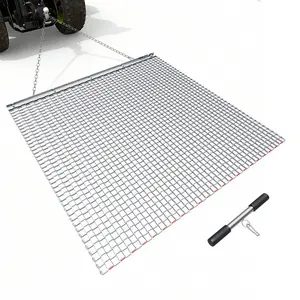 VEVOR Drag Harrow, 4x 4 ft, High-Efficiency Chain Harrow Rake, ATVs UTVs Tractors Attachments, Durable Galvanized Steel Mesh Drag Mat with Towing Chain, for Gravel Driveway Ruts Farm Field Leveling