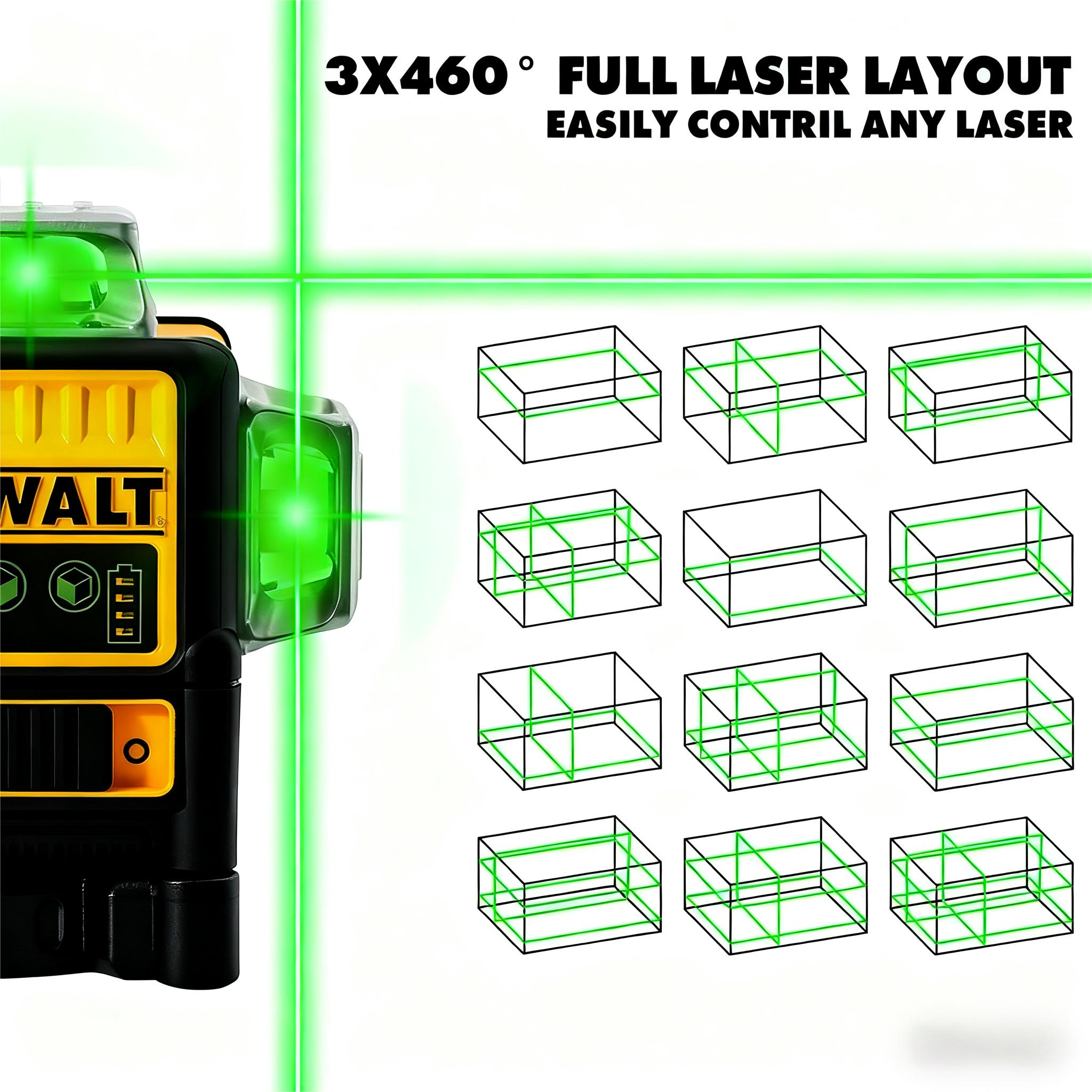 DEWALT DW089LG 12V Green Laser Level 12 Lines 360° Self-Leveling, Cordless Li-ion Battery, Professional Construction & Outdoor Laser Tool for DIY & Pros
