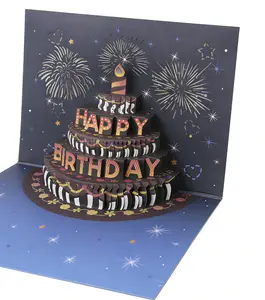 3D Pop Up Birthday Cards with Light Music Happy Birthday Cake Design for Son Daughter Boys Girls Kids Birthday Gift Greeting Card