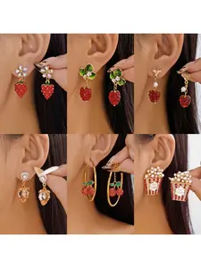 Cute Strawberry Cherry Heart Earrings for Women Fashionable Minimalist Creative Design Lightweight Hypoallergenic Studs Trendy Everyday Jewelry Gift Ready to Ship