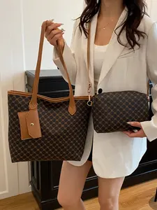 Women's Classic Retro Designer 3-Piece Handbag Set: Large-Capacity Spacious All Over Print Tote with Mini Card Holder & Matching Crossbody,  Perfect for Everyday, Commute & Travel