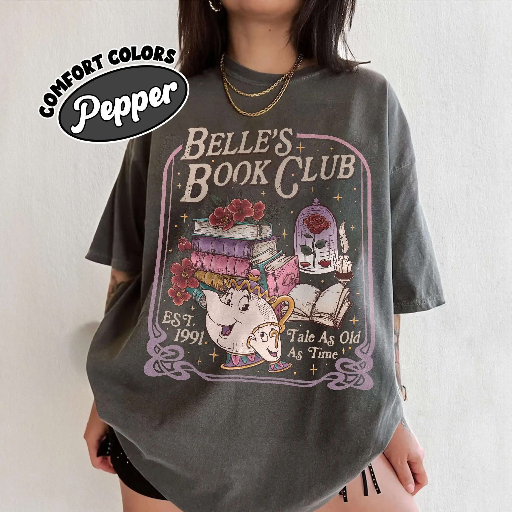 Belle's Book Club Comfort Colors TShirt, Tale As Old As Time Belle’s Book Cafe Shirt
