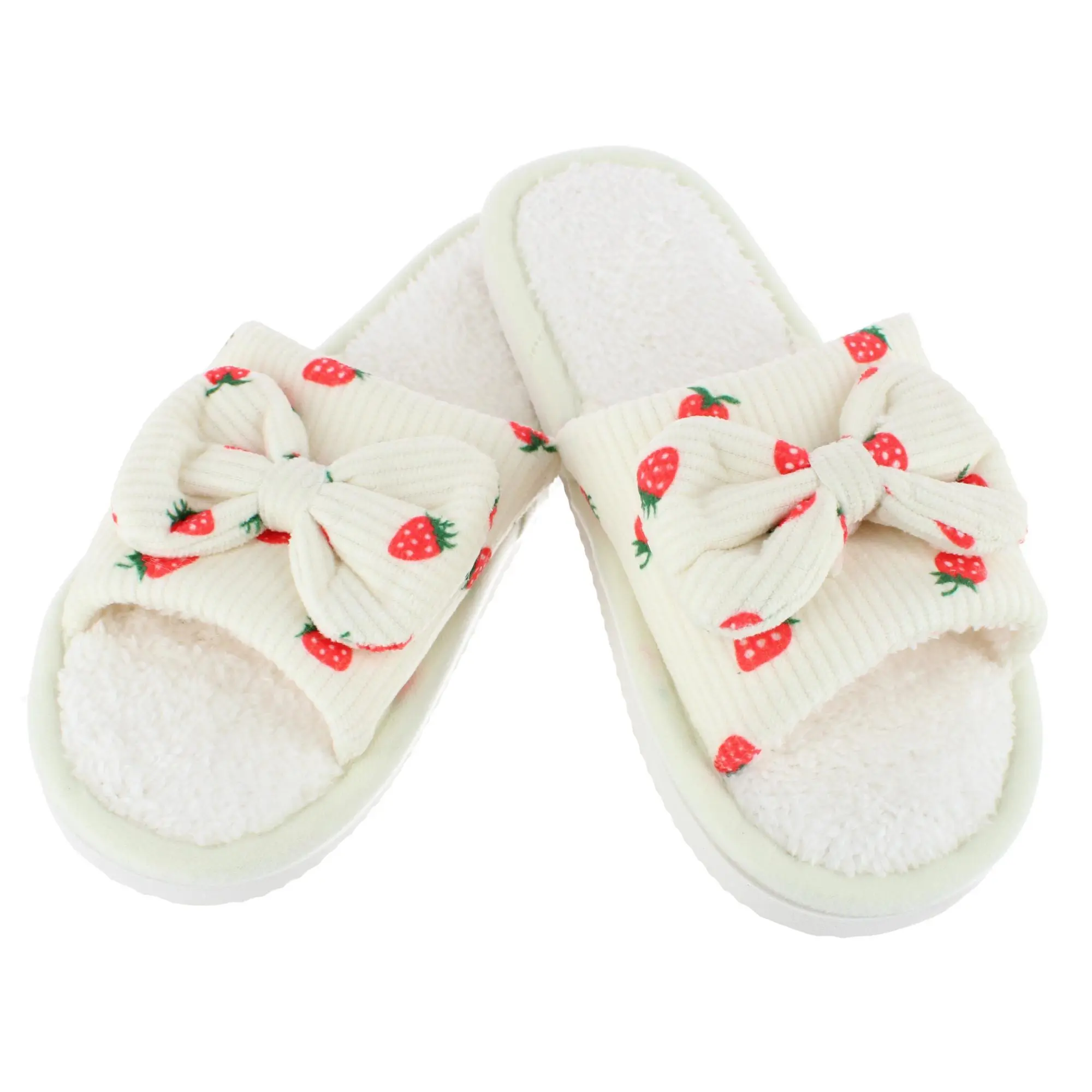 CTM Women's Cozy Strawberry Bow Open Toe House Slipper Slides, Slippers