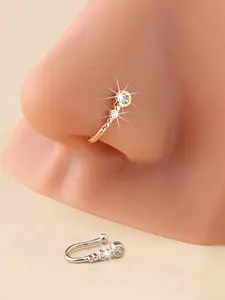Fake Nose Ring, U-shaped Nose Clip, No Piercing Nose Ring, Simple and Fashionable Style, Copper Inlaid Cubic Zirconia, Nose Cuff