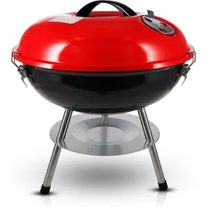 14-inch Portable Barbecue Grill with 3-Point Locking Lid for Heat Preservation – Dual Venting System – Small Charcoal Grill for Backyard, Camping, Boat