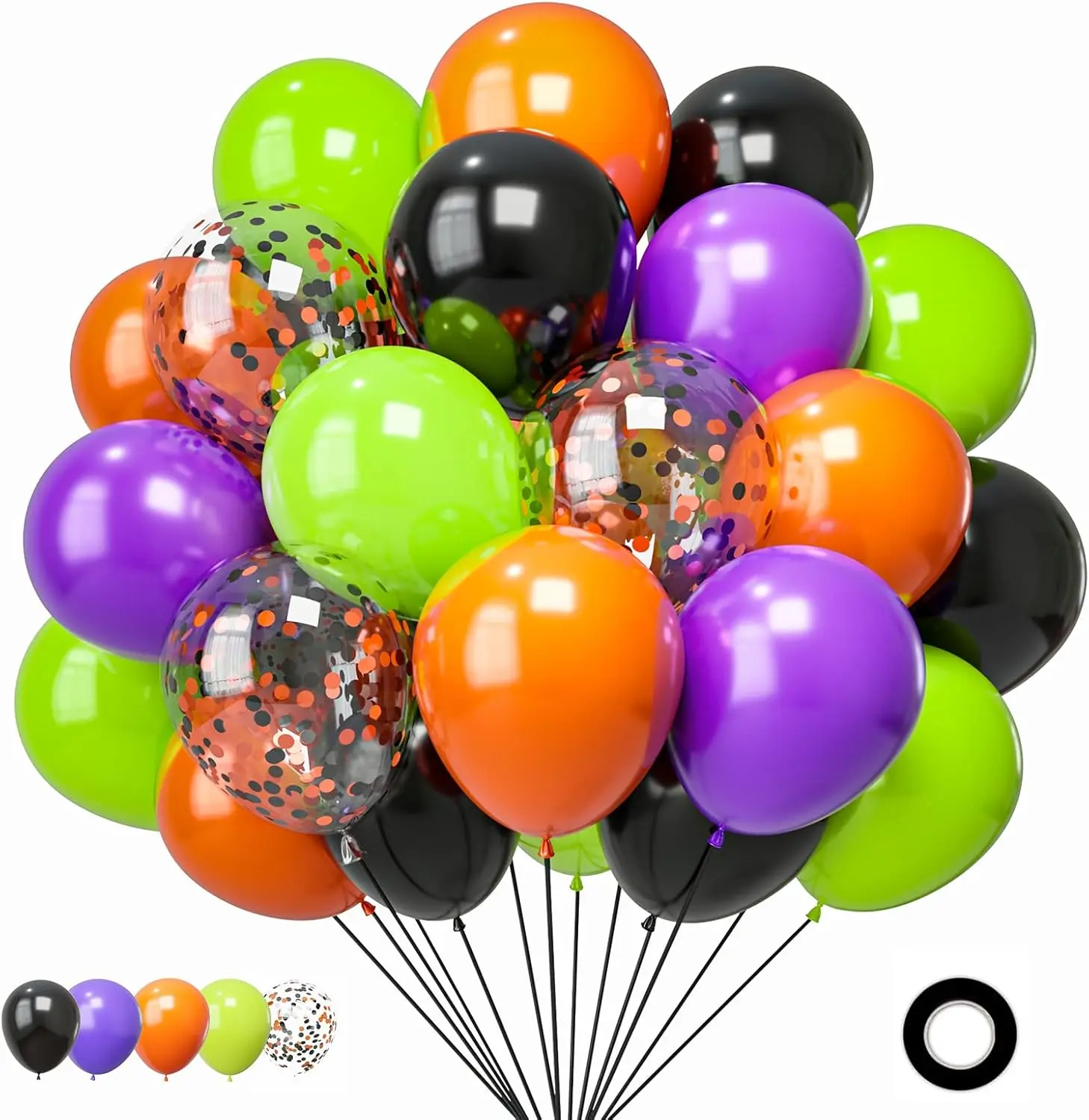 50 Pcs Balloons Set, 12Inch Black Orange Purple Green Balloons Kit, Black and Orange Latex Balloons for Birthday Party Christmas Valentines Day  Decorations