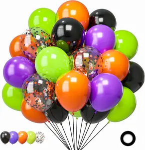 50 Pcs Balloons Set, 12Inch Black Orange Purple Green Balloons Kit, Black and Orange Latex Balloons for Birthday Party Christmas Valentines Day  Decorations