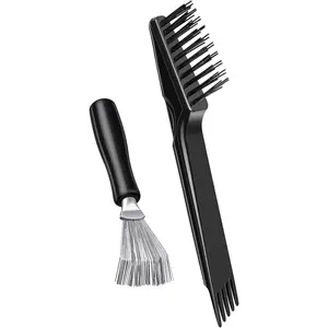 2 Pieces Hair Brush Cleaning Tool Comb Cleaner Brush Mini Comb Cleaning Hair Remover Tool for Removing Dust Home and Salon Use(Black, Wood Color,Black Polished Wooden Handle Rake)