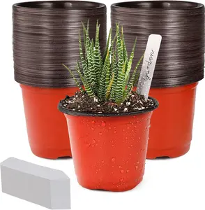 4" Small Plastic Plant Nursery Pot/Pots (100pcs) Seedlings Flower Plant Container Seed Starting Pots , Come with 100pcs Plant Labels
