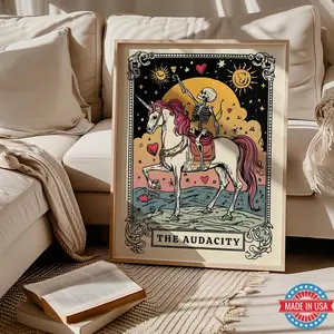 The Audacity Tarot Wall Art, Skeleton Lovers Feminist Poster, Maximalist Tarot, Witchy Decor,Female Power, Gothic Art Dorm Decore Wall