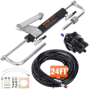 fathersdaygift  VEVOR Hydraulic Outboard Steering Kit, 90HP, Marine Boat Hydraulic Steering System, with Helm Pump Two-Way Lock Cylinder and 24 Feet Hydraulic Steering Hose, for Single Station Single-Engine Boats