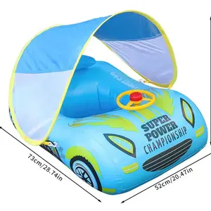 Inflatable Swimming Pool Float, Inflatable Swimming Ring with Adjustable Canopy, Water Sports Equipment for Kids, Swimming Pool Toy