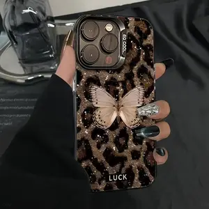 Phone case: Butterfly leopard print contrast color personality pattern, IMD color Silvery phone case suitable for iphone 17 16 15 14 13 12 11 17Air plus pro promax shockproof