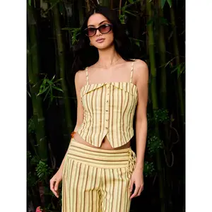 Cider Linen-blend Striped Cami Top SummerWins Dealsforyou