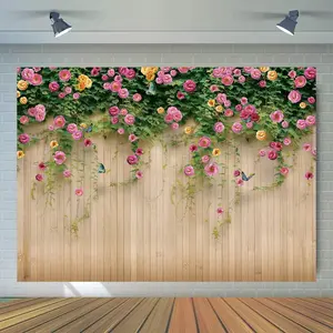 Spring Flower Wall Backdrop Garden Butterfly Style Polyester Fabric Photography Background Wrinkle Resistant HD Print Party Decor Photo Booth