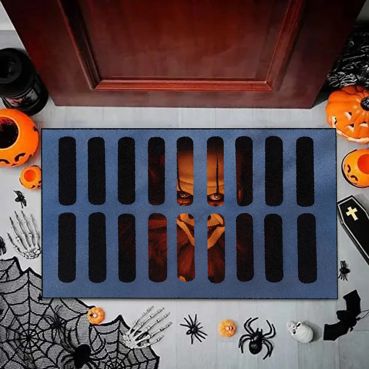 1 entry mat, Entryway door carpet, Halloween rug, Halloween Theme, horror face 3D pattern, soft and comfortable non-slip design machine washable, Festive Halloween home decoration, suitable for home entrance living room, Versatile Placement