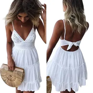 Women's Embroidery Lace Spaghetti Strap Mini dresses