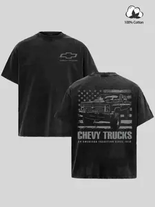 Retro Chevrolet American Flag Washed T-Shirt — A short-sleeve tee featuring the iconic Chevrolet logo, crafted with truck enthusiasts in mind. The perfect choice for unisex casual wear, race-day attire, durable everyday outfits, and vacation styling.1