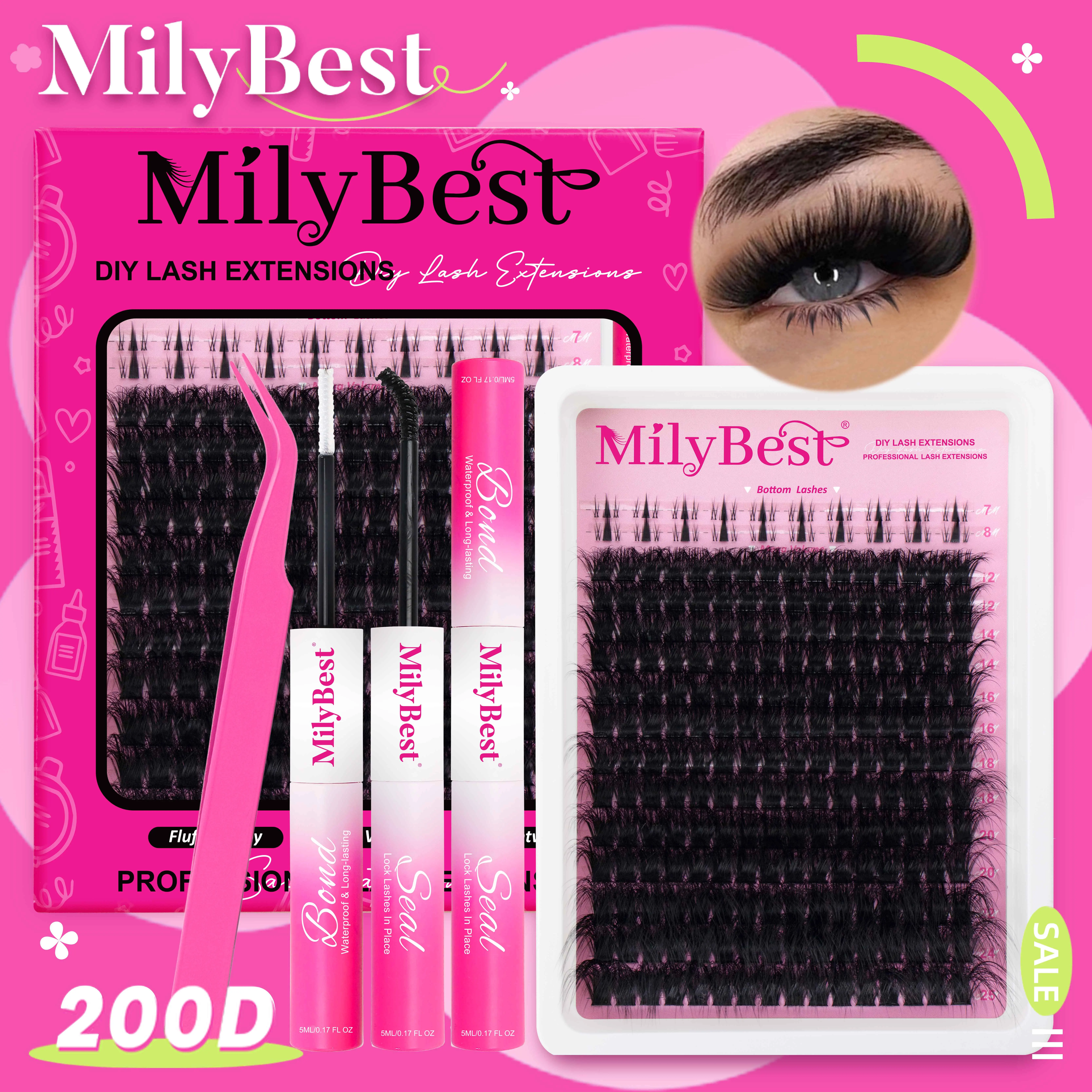 Milybest 200D Fluffy Lash Clusters 12–25mm | Wispy D Curl DIY Eyelash Extensions 224pcs Soft Natural Salon Look at Home